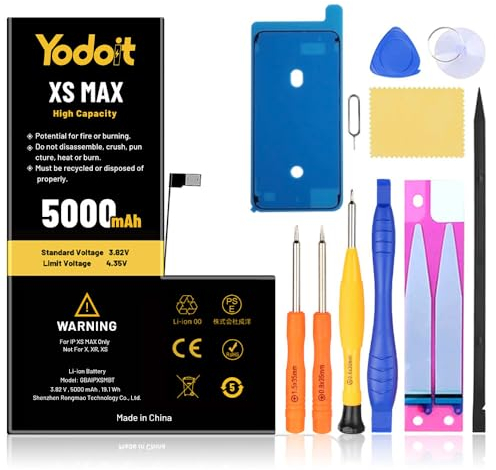 Yodoit 5000mAh Batterie pour iPhone XS Max Haute Capacité Batterie 0 Cycle pour Modèle A1921, A2101, A2102, A2103, A2104 avec Kits d'outils de Réparation Complets