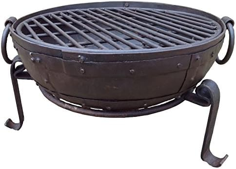 40cm Fire Bowl With Stand and Grill – Genuine Handmade Steel Fire Pit – Authentic Indian Kadai BBQ