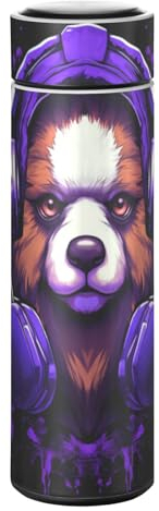 LINNIKEEEE Purple Cool Red Panda Water Bottle Stainless Steel Insulated Vacuum Flask Leak Proof Thermos for Boys Girls