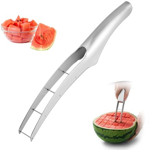 Affettatrice per Anguria,Taglierina Anguria,Coltello da Anguria in Acciaio Inox,Utensile da Taglio per Cubetti di Melone,Taglia Frutta a Cubetti Affettatrice per Anguria per Tagliare Frutta e Anguria
