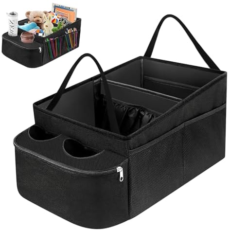BYZESTY Auto Organizer mit Getränkehalter - Auto Organizer Kinder für Beifahrersitz, Autositz Organizer, Vorder- und Rücksitz Organizer, Auto Organizer Mittelkonsole, zur Verstauen Essentials Griffber