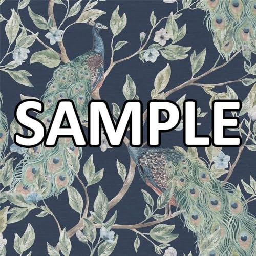 World of Wallpaper Keeka Peacock Bird Themed Modern Wallpaper Sample Metallic Highlights for Living Room and Bedroom - Navy Blue 946100 Sample