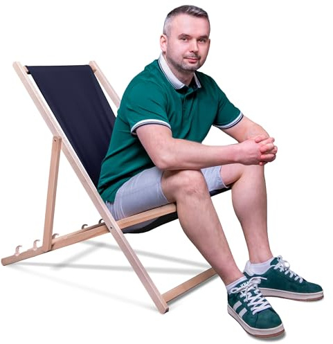DreamRoots Liegestuhl klappbar Buchenholz, Navy
