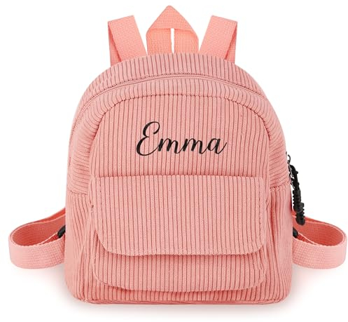 Jacklin F Personalisierter Cord-Rucksack Mit Namen für Mädchen und Jungen - Individuell Bestickter Schulrucksack für Kinder, Kindergarten, Mini-Vorschule, Kleinkind-Büchertasche