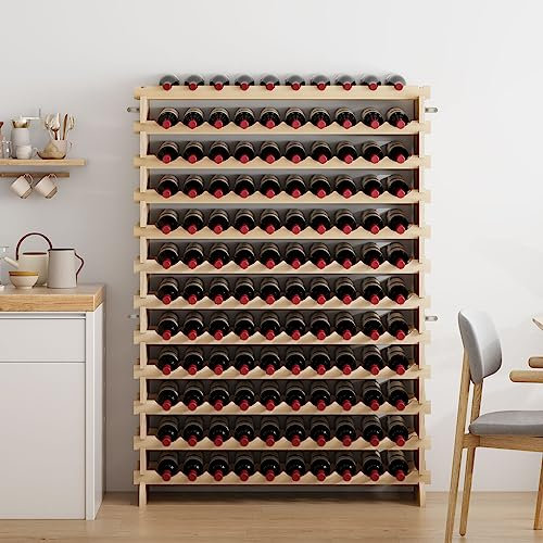 AuraCraft Range Bouteille,Porte Bouteille vin,Casier à Bouteilles,casier vin Bois,Montage au Sol,Vin 12 Étagères en Bois,pour 120 Bouteilles de vin