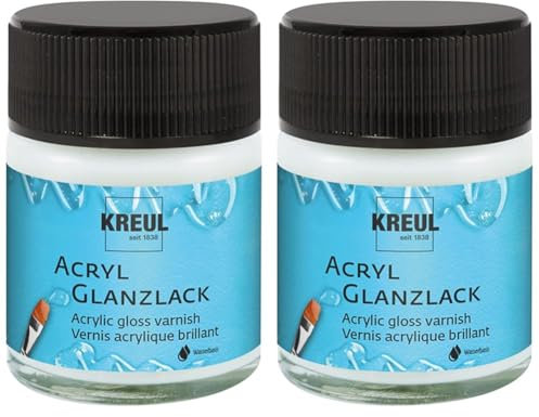 Kreul 79401 - Acryl Glanzlack, glänzend transparent, 50 ml Glas, auf Wasserbasis, Schutz- und Überzugslack für durchgetrocknete Aufmalungen, bedingt witterungsbeständig, speichelecht (Packung mit 2)