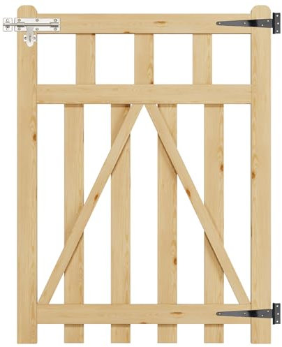 INMOZATA Garden Gate Wooden Pedestrian Gate with Gate Lock and Hinge, 3ft Wide x 4ft High (90cm Wide*120cm High)