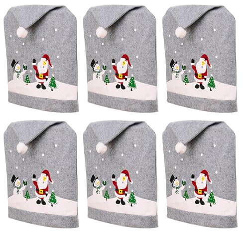 Yzdysg Stuhlhussen für Weihnachten, Esszimmerstuhl, Grau, Weihnachtsmannmütze, Stuhlhussen für Urlaub, Hochzeit, Heimdekoration