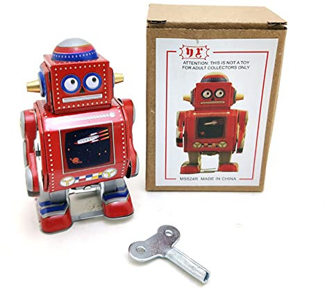 AYUNJIE Wind Up Toy MS524 Mini Zinn Roboter Kunsthandwerk Dekoration Uhrwerk Wickeln Spielzeug Vintage Sammlerstück Zinn Spielzeug Kinder Geschenk für Jungen Mädchen (Rot)
