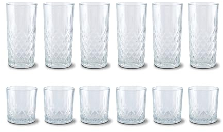 Peill+Putzler Germany 12er Set Trinkgläser, 6x Whiskygläser 330 ml, 6x Longdrinkgläser 356 ml, klare Trinkbecher, Wassergläser, Coctailgläser, pflegeleicht aus hochwertigem Kristallglas