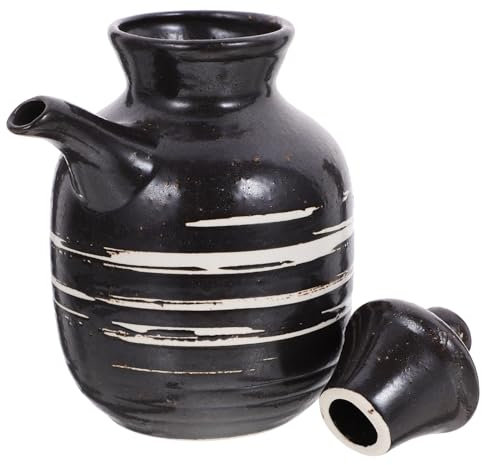 PAMINGONO Pentola per Condimento in Ceramica Decanter per Olio da Cucina Barattolo di Condimento Contenitore per Salsa di Soia Sciroppo Vecchio Stile Distributore Versatore Vaso Black