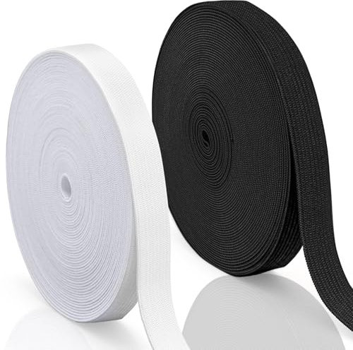2 Rollen Elastisches Band, 10m Weiß + 10m Schwarz,Hosengummi 1cm,Gummiband Nähen Schwarz Weiß, Weiß、Schwarzes gummiband,Gummiband zum Nähen,Gummiband für Hosenbund, Gummizugband für Hosengumm