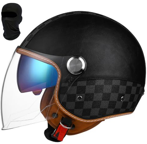 Beyswage 3/4 Vintage Motorbike Helmet Open Face Motorcycle Helmet With Double Goggles Removable Lining Earmuffs ECE Certification Crash Helmet Scooter Chopper Helmet for Adult Men Women