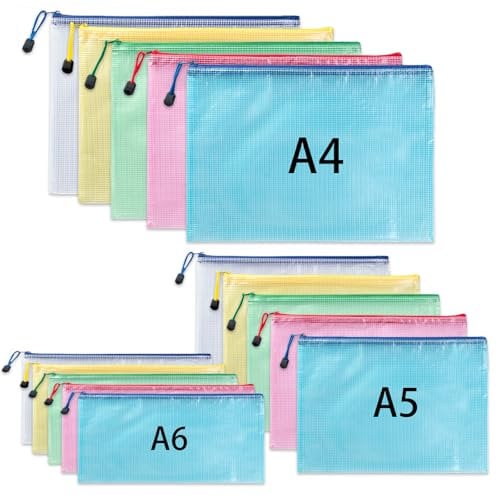 Dokumententasche A4+A5+A6, 15 Stück Dokumententasche mit Reißverschluss Wasserdichte Dokumentenmappe Zipper Beutel mit Reißverschluss, Plastiktasche Datei Taschen für Schule, Büro, Reise