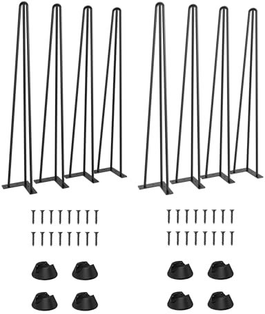 Lot de 2 pieds de table en épingle à cheveux 71,1 cm, pieds de bureau avec protections de sol en caoutchouc, style industriel, pour table basse, table d'appoint, table à manger, banc, noir