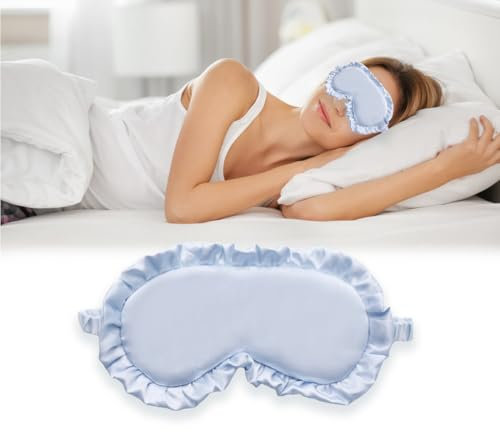 Schlafmaske, Seiden-Schlafmaske mit verstellbaren Bändern, bequeme und super weiche Augenmaske ultimative Schlafhilfe, Augenbinde (Blau)