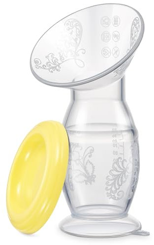 Yohcuro Manual Breast Pump, 4oz Food-Grade & BPA Free Silicone Pump with Lid, Breast Milk Collection, One-Size-Fits-All, High-Temperature Resistant, No-Leak Design (Yellow)
