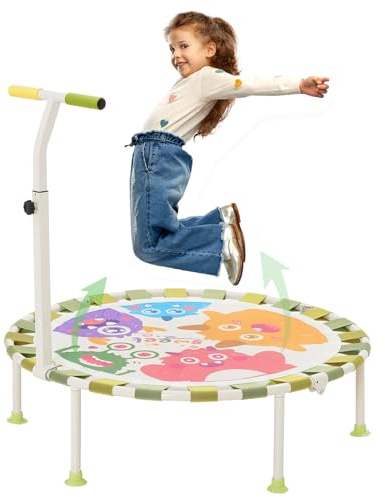 Trampolin Kinder Indoor Outdoor Ø101cm, Gartentrampolin Kindertrampolin mit Verstellbarem Schaumstoffgriff und Bungee-Rebounder, Fitness Trampolin für Jungen Mädchen ab 3 Jahre, bis 80 KG belastbar