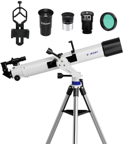 SVBONY SV520 Teleskop für Erwachsene, leistungsstark, 90 mm Blende, 800 mm Brennweite, Refraktor mit AZ-Halterung, Teleskop-Kit für Anfänger mit PL10, K25 Okular, Barlow-Linse, Telefonhalterung