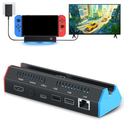 iPLYGAM Switch1 - Dock TV con porta LAN Ethernet da 1000 Mbps, porta HDMI 4K, docking station portatile per Nintendo Switch/Switch OLED, sostituzione ufficiale del supporto base switch (cavo non