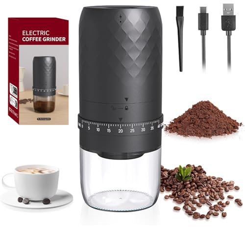 Electric Coffee Bean Grinder, Portable Cordless Burr-Free Coffee Grinder, 40 Adjustable Coarseness Settings, Extra Long Life, USB Rechargeable, for Drip Coffee French Press Coffee Maker - Rhombus 