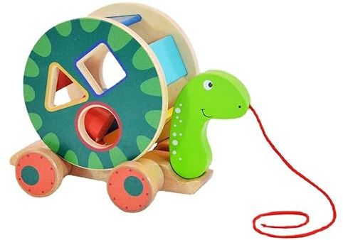 ACOOLTOY Montessori Holzspielzeug Schildkröte ab 1 2 3 Jahr 4-teiliges Ziehspielzeug mit Formen & Farben Motorikspielzeug für Kinder Geschenk für Mädchen Jungen