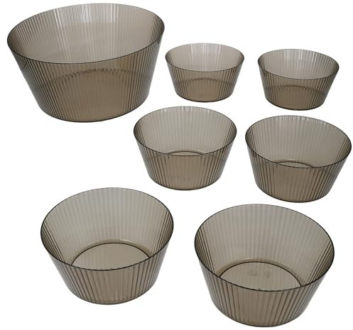 MamboCat Togo 7tlg Kunststoff-Schalen Set grau I 1x 3L & 6X 600ml I Camping-Geschirr für 6 Personen I Outdoor Picknick Bowl I für Dessert, Salat, Nudeln etc.