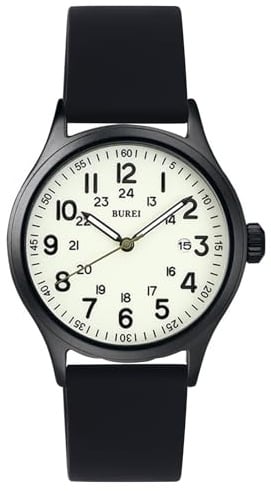 BUREI Herrenuhr, 24 Stunden Militärchronograph Wasserdicht Quarz Herrenuhr Silikonarmband (Weiß, Schwarz, Silikon)