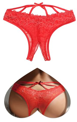 ohmydear String Femme Ouverte Tanga Sexy Chic Dentelle Grande Taille | Slip Transparent Panties, Respirant Lingerie, Sangles Croisées Dos, Nœud, Tenue Hot Sous-Vêtements