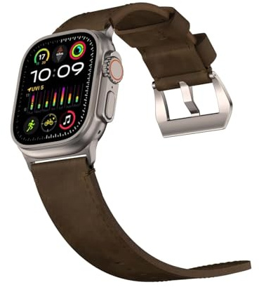 Vintage Leather Strap Compatible with Apple Watch Straps 49mm 46mm 45mm 44mm, 26mm Wide Crazy Horse Leather Replacement Straps Men for iWatch Series 11 10 9 8 7 6 5 4,SE,Ultra 3/2/1