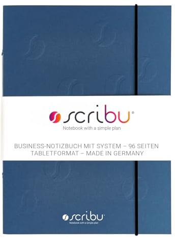 Scribu Business Notizbuch mit System - Planer für Aufgaben, Projekte & Prioritäten | GTD, Eisenhower, Bullet Journal | 96 Seiten, Soft Cover | Tablet Format | Magical Blue - Singlepack
