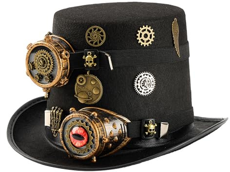 Ksikdeg Viktorianischer Punk-Hut mit abnehmbarer Monokular-Brille, Dekoration, Themenparty, Kopfbedeckung für Halloween, Kostümpartys, Steampunk-Ausrüstung