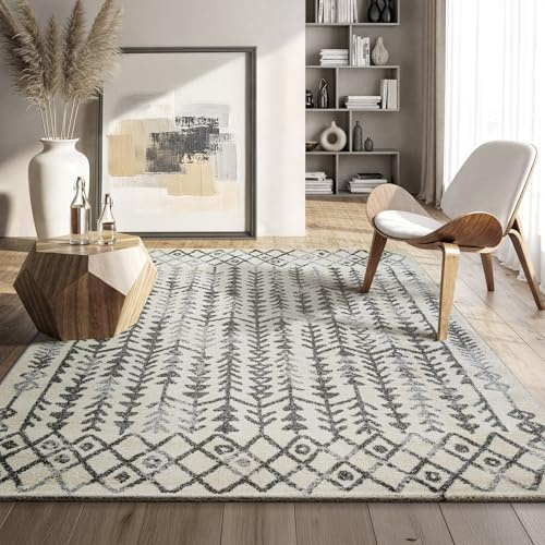 SANAT Boho Teppich – Moderner Teppich im Boho Stil, Geeignet für Wohnzimmer, Schlafzimmer, Flur, Esszimmer und Kinderzimmer – Vintage Creme, Größe: 240 x 340 cm