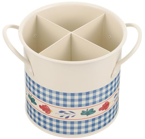 TOVINANNA Organisateur de Table Vintage en Fer 4 Compartiments Porte-Ustensiles Multifonction et Porte-Baguettes Décoratif Seau à Couverts Rétro Cuisine Maison et Restaurant