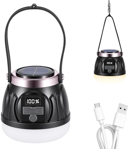 Camping Lantern Rechargeable, 1000LM USB-C Tent Light, IPX4 | 1000LM Brightness, Stepless Dimming, Type-C Fast Charging, 4000mAh Battery, IPX4 Waterproof, 3 Light Modes, Eye-Caring LED