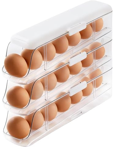 PAVSTINE Egg Holder Storage Removable for 21 Eggs, 3 Tiers, with Lid