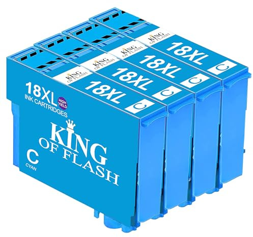 KING OF FLASH Cartuchos de tinta cian de repuesto para Epson 18 18XL compatibles con Epson Expression Home XP-425 XP-422 XP-415 XP-412 XP-325 XP-322 XP-315 XP-312 XP-225 XP-215 XP-212 XP-405 (4 cian)