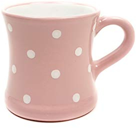 Unbarnikat - Taza de cerámica (0,45 L), diseño de lunares, color rosa y blanco