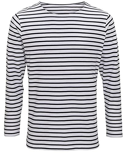 Asquith & Fox Men's Men's Marinière Coastal Long Sleeve tee Regular Fit Long Sleeve T - Shirt, Multicolour (White/Navy 000), XX-Large (Manufacturer Size:2XL)
