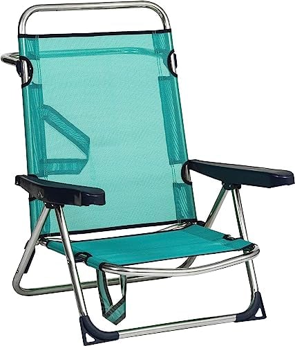 ALCO Chaise de Plage en Aluminium Multiposition avec poignée et Pied arrière Pliable Couleur Verte 79,5 x 59,5 x 56 cm, Métal