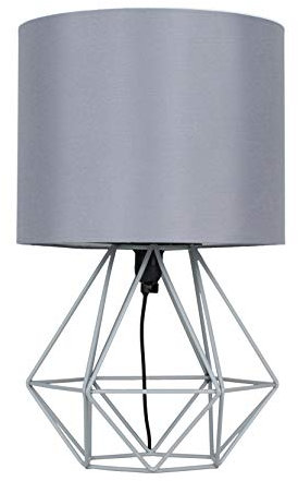 MiniSun | Modern Grey Metal Basket Table Lamp with a Grey Fabric Shade | Table Lamps, Home Décor & Improvement Essential