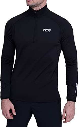 TCA Men's Winter Run Half-Zip Long Sleeve Running ReflectiveTraining Workout Outdoor Athletic Top - Black Stealth, M