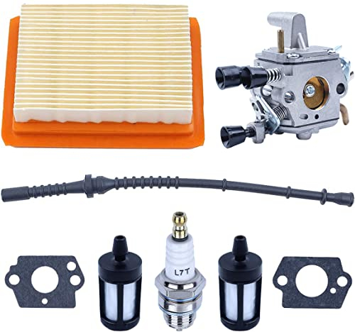 Adefol Kit de Carburador para Stihl FS120 FS200 FS020 FS202 FS250 FS300 FS350 Desbrozadora, Junta + Filtro de Aire + Filtro de Combustible + + Manguera de Combustible Bujía Piezas de Repuesto
