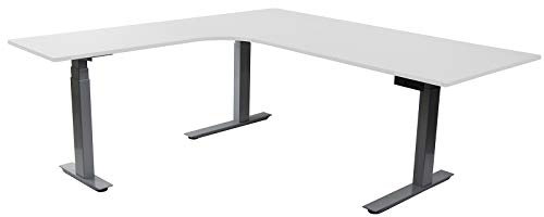 HORI® Eck-Schreibtisch PC Computertisch oder als Arbeitstisch mit elektrisch höhenverstellbarem Tischgestell I Maße: 150 x 150 x 74 cm | bis 120 kg I Silbernes Eck-Tischgestell mit weißer Platte