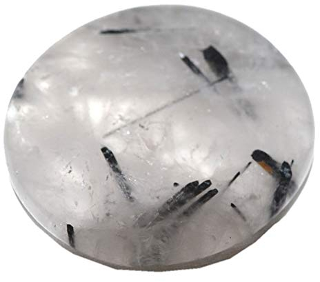 Turmalinquarz Scheibenstein Handschmeichler | flacher Trommelstein-Taschenstein| Heilstein und Therapiestein | Bergkristall und Turmalin in einem Stein