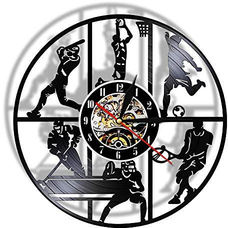ELD 30cm Modern Sport Fußball Hockey Fußball Vinyl 3D Wanduhr Baseball Basketball Tennisball Spiel Farbwechsel Uhr Mode Musik Kunst Rekord Wanduhren