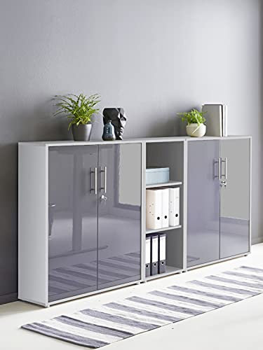 Schrankwand TABOR 8 Büroregal Aktenschrank Büroschrank abschließbar in diversen Farbvarianten (lichtgrau/anthrazit Hochglanz)