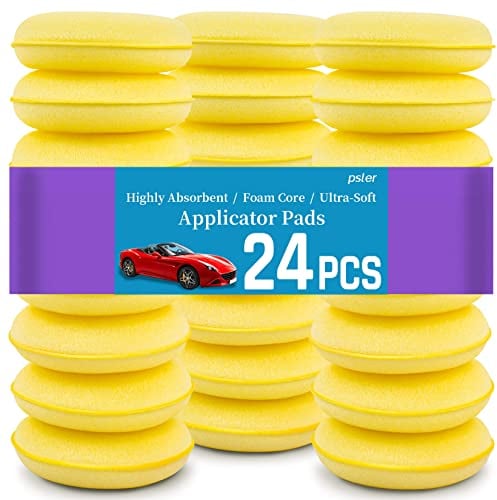 psler Applicatore di cera per auto in schiuma, cuscinetti applicatori in schiuma per dettagli rotondi da 10,2 cm, spugne per lucidatura e polish per auto, confezione da 24, giallo