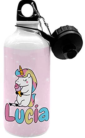 Fupies Borraccia in alluminio 500ml personalizzata con nome unicorno con gelato
