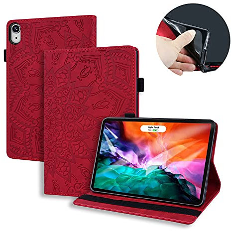 Rostsant Funda iPad Mini 2021 Árbol en Relieve Caso de Cuero PU Billetera con Titular de la Pluma Estuche Carcasa Protector para iPad Mini 6ª Generación 8.3 Pulgada 2021 - Rojo